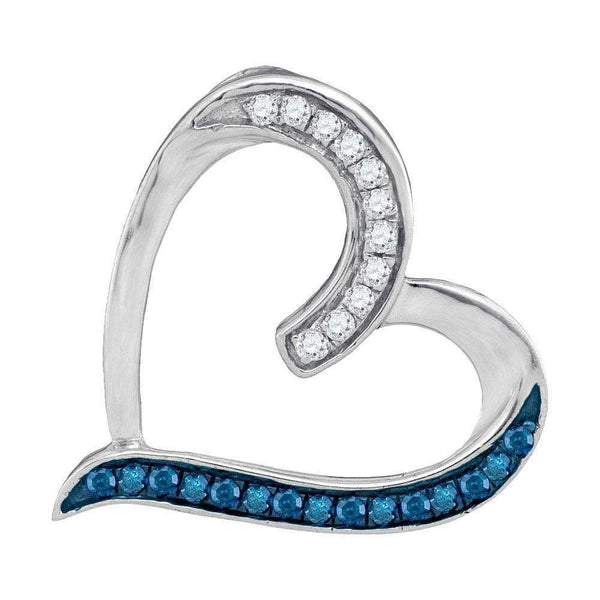 10kt White Gold Women's Round Blue Color Enhanced Diamond Heart Outline Pendant 1-5 Cttw - FREE Shipping (US/CAN)-Gold & Diamond Pendants & Necklaces-JadeMoghul Inc.