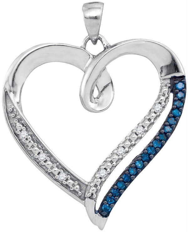 10kt White Gold Women's Round Blue Color Enhanced Diamond Heart Outline Pendant 1-6 Cttw - FREE Shipping (US/CAN)-Gold & Diamond Pendants & Necklaces-JadeMoghul Inc.