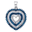 10kt White Gold Women's Round Blue Color Enhanced Diamond Heart Outline Pendant 7-8 Cttw - FREE Shipping (US/CAN)-Gold & Diamond Pendants & Necklaces-JadeMoghul Inc.