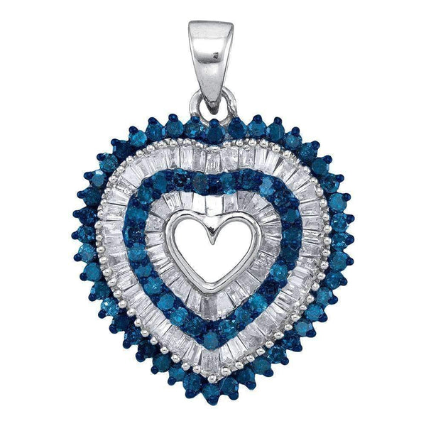 10kt White Gold Women's Round Blue Color Enhanced Diamond Heart Outline Pendant 7-8 Cttw - FREE Shipping (US/CAN)-Gold & Diamond Pendants & Necklaces-JadeMoghul Inc.