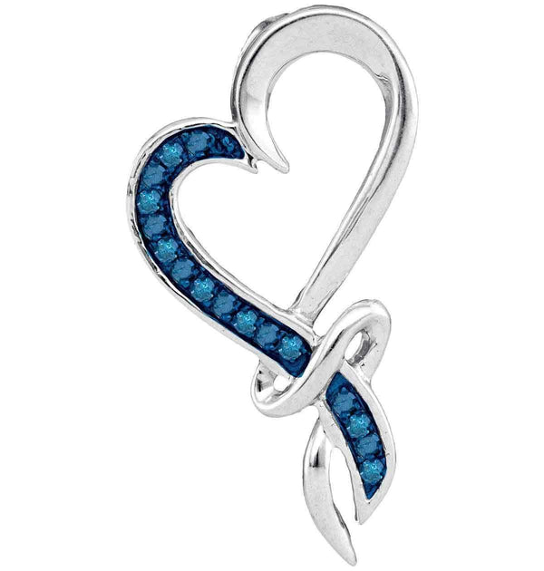 10kt White Gold Women's Round Blue Color Enhanced Diamond Heart Pendant 1-10 Cttw - FREE Shipping (US/CAN)-Gold & Diamond Pendants & Necklaces-JadeMoghul Inc.