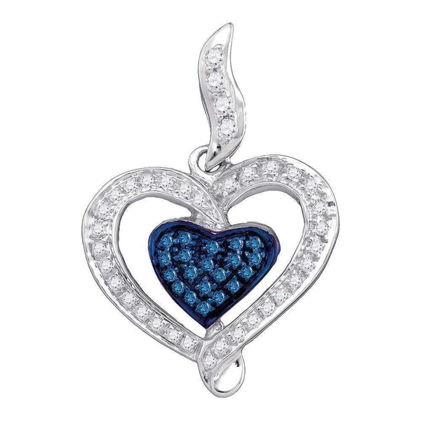 10kt White Gold Women's Round Blue Color Enhanced Diamond Heart Pendant 1-4 Cttw - FREE Shipping (US/CAN)-Gold & Diamond Pendants & Necklaces-JadeMoghul Inc.