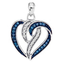 10kt White Gold Women's Round Blue Color Enhanced Diamond Heart Pendant 1-6 Cttw - FREE Shipping (US/CAN)-Gold & Diamond Pendants & Necklaces-JadeMoghul Inc.