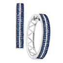 10kt White Gold Womens Round Blue Color Enhanced Diamond Hoop Earrings 1-2 Cttw-Gold & Diamond Earrings-JadeMoghul Inc.