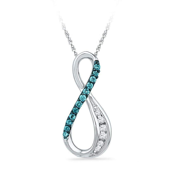 10kt White Gold Womens Round Blue Color Enhanced Diamond Infinity Pendant 1-6 Cttw-Gold & Diamond Pendants & Necklaces-JadeMoghul Inc.