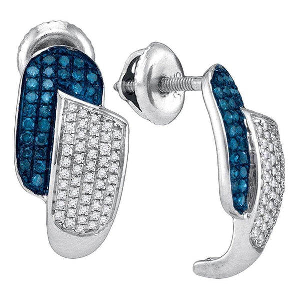 10kt White Gold Women's Round Blue Color Enhanced Diamond J Half Hoop Earrings 1-2 Cttw - FREE Shipping (USA/CAN)-Gold & Diamond Earrings-JadeMoghul Inc.