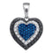 10kt White Gold Women's Round Blue Color Enhanced Diamond Layered Heart Pendant 1-4 Cttw - FREE Shipping (US/CAN)-Gold & Diamond Pendants & Necklaces-JadeMoghul Inc.