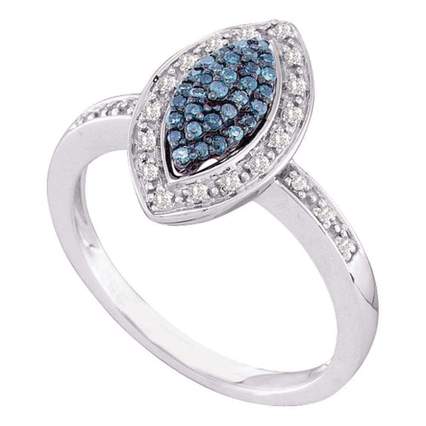 10kt White Gold Women's Round Blue Color Enhanced Diamond Marquise-shape Cluster Ring 1/4 Cttw - FREE Shipping (US/CAN)-Gold & Diamond Fashion Rings-5-JadeMoghul Inc.