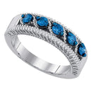 10kt White Gold Women's Round Blue Color Enhanced Diamond Milgrain Band Ring 3-8 Cttw - FREE Shipping (US/CAN)-Gold & Diamond Bands-JadeMoghul Inc.