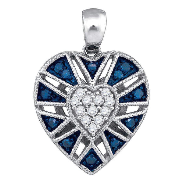 10kt White Gold Women's Round Blue Color Enhanced Diamond Milgrain Heart Cluster Pendant 1-4 Cttw - FREE Shipping (US/CAN)-Gold & Diamond Pendants & Necklaces-JadeMoghul Inc.