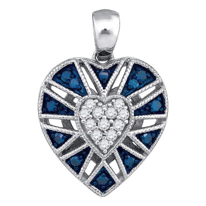 10kt White Gold Women's Round Blue Color Enhanced Diamond Milgrain Heart Cluster Pendant 1-4 Cttw - FREE Shipping (US/CAN)-Gold & Diamond Pendants & Necklaces-JadeMoghul Inc.