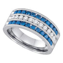 10kt White Gold Women's Round Blue Color Enhanced Diamond Milgrain Striped Band Ring 1.00 Cttw - FREE Shipping (US/CAN)-Gold & Diamond Bands-5-JadeMoghul Inc.
