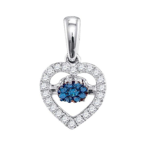 10kt White Gold Womens Round Blue Color Enhanced Diamond Moving Twinkle Heart Pendant 1-6 Cttw-Gold & Diamond Pendants & Necklaces-JadeMoghul Inc.