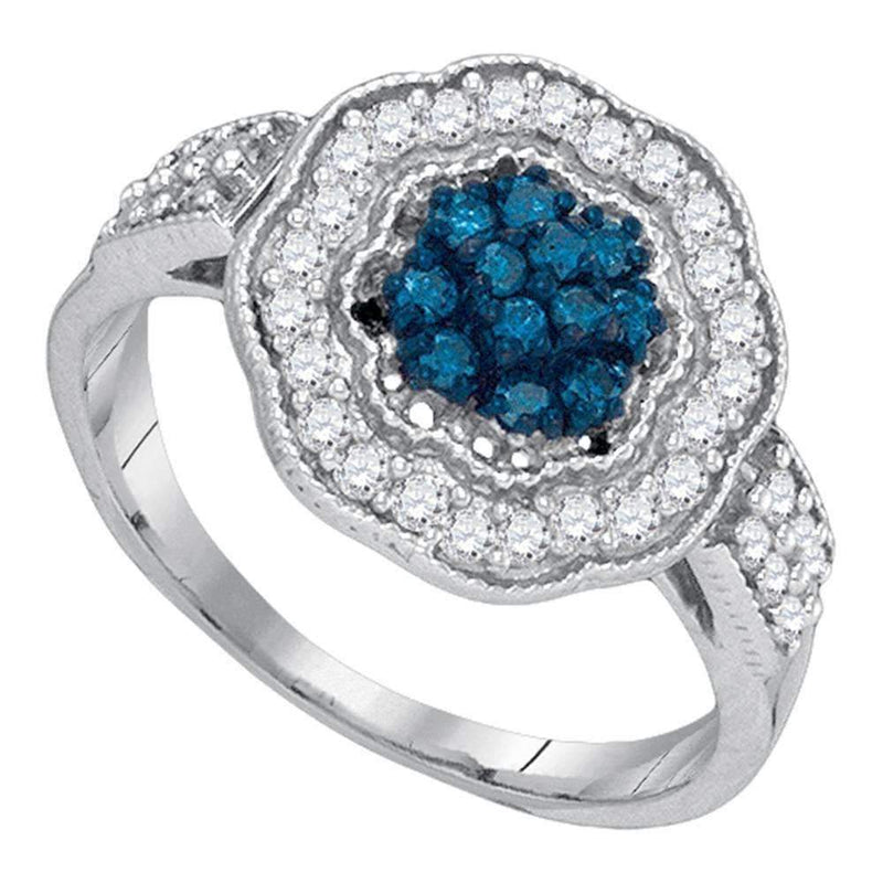 10kt White Gold Women's Round Blue Color Enhanced Diamond Octagon Frame Cluster Ring 1/2 Cttw - FREE Shipping (US/CAN)-Rings And Bands-5-JadeMoghul Inc.