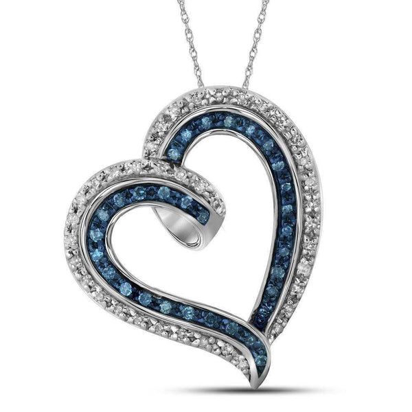 10kt White Gold Women's Round Blue Color Enhanced Diamond Outline Heart Pendant 1-5 Cttw - FREE Shipping (US/CAN)-Gold & Diamond Pendants & Necklaces-JadeMoghul Inc.