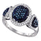10kt White Gold Women's Round Blue Color Enhanced Diamond Oval Cluster Ring 1/2 Cttw - FREE Shipping (US/CAN)-Gold & Diamond Cluster Rings-5-JadeMoghul Inc.