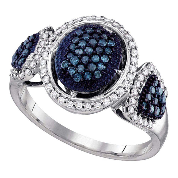 10kt White Gold Women's Round Blue Color Enhanced Diamond Oval Cluster Ring 1/2 Cttw - FREE Shipping (US/CAN)-Gold & Diamond Cluster Rings-5-JadeMoghul Inc.
