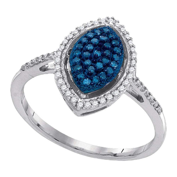 10kt White Gold Women's Round Blue Color Enhanced Diamond Oval Cluster Ring 1/4 Cttw - FREE Shipping (US/CAN)-Gold & Diamond Cluster Rings-5-JadeMoghul Inc.
