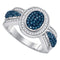 10kt White Gold Women's Round Blue Color Enhanced Diamond Oval Frame Cluster Ring 1/2-Gold & Diamond Cluster Rings-9-JadeMoghul Inc.