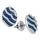 10kt White Gold Women's Round Blue Color Enhanced Diamond Oval Stripe Cluster Earrings 3-8 Cttw - FREE Shipping (USA/CAN)-Gold & Diamond Earrings-JadeMoghul Inc.
