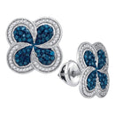 10kt White Gold Women's Round Blue Color Enhanced Diamond Pinwheel Cluster Earrings 1-2 Cttw - FREE Shipping (USA/CAN)-Gold & Diamond Earrings-JadeMoghul Inc.