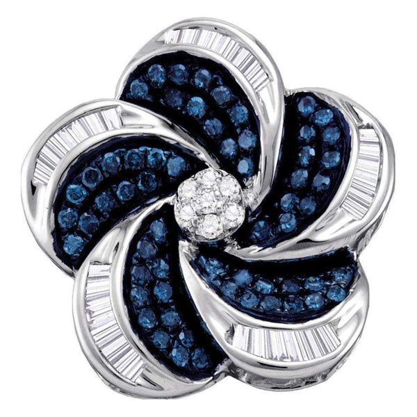 10kt White Gold Women's Round Blue Color Enhanced Diamond Pinwheel Cluster Pendant 1-2 Cttw - FREE Shipping (US/CAN)-Gold & Diamond Pendants & Necklaces-JadeMoghul Inc.