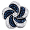 10kt White Gold Women's Round Blue Color Enhanced Diamond Pinwheel Cluster Pendant 1-2 Cttw - FREE Shipping (US/CAN)-Gold & Diamond Pendants & Necklaces-JadeMoghul Inc.