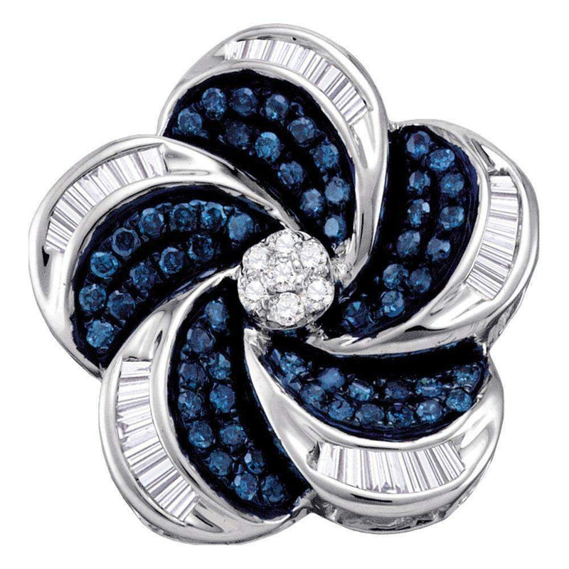 10kt White Gold Women's Round Blue Color Enhanced Diamond Pinwheel Cluster Pendant 1-2 Cttw - FREE Shipping (US/CAN)-Gold & Diamond Pendants & Necklaces-JadeMoghul Inc.