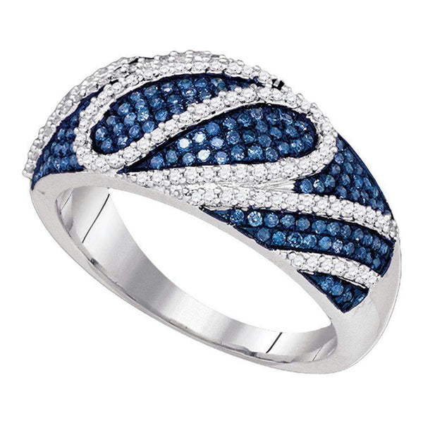 10kt White Gold Women's Round Blue Color Enhanced Diamond Playful Striped Band Ring 5/8 Cttw - FREE Shipping (US/CAN)-Gold & Diamond Bands-5-JadeMoghul Inc.