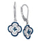 10kt White Gold Women's Round Blue Color Enhanced Diamond Quatrefoil Dangle Earrings 1-3 Cttw - FREE Shipping (USA/CAN)-Gold & Diamond Earrings-JadeMoghul Inc.