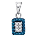 10kt White Gold Women's Round Blue Color Enhanced Diamond Rectangle Frame Cluster Pendant 1-5 Cttw - FREE Shipping (US/CAN)-Gold & Diamond Pendants & Necklaces-JadeMoghul Inc.