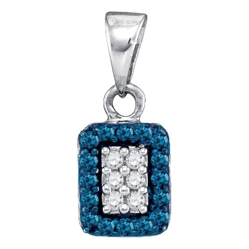 10kt White Gold Women's Round Blue Color Enhanced Diamond Rectangle Frame Cluster Pendant 1-5 Cttw - FREE Shipping (US/CAN)-Gold & Diamond Pendants & Necklaces-JadeMoghul Inc.