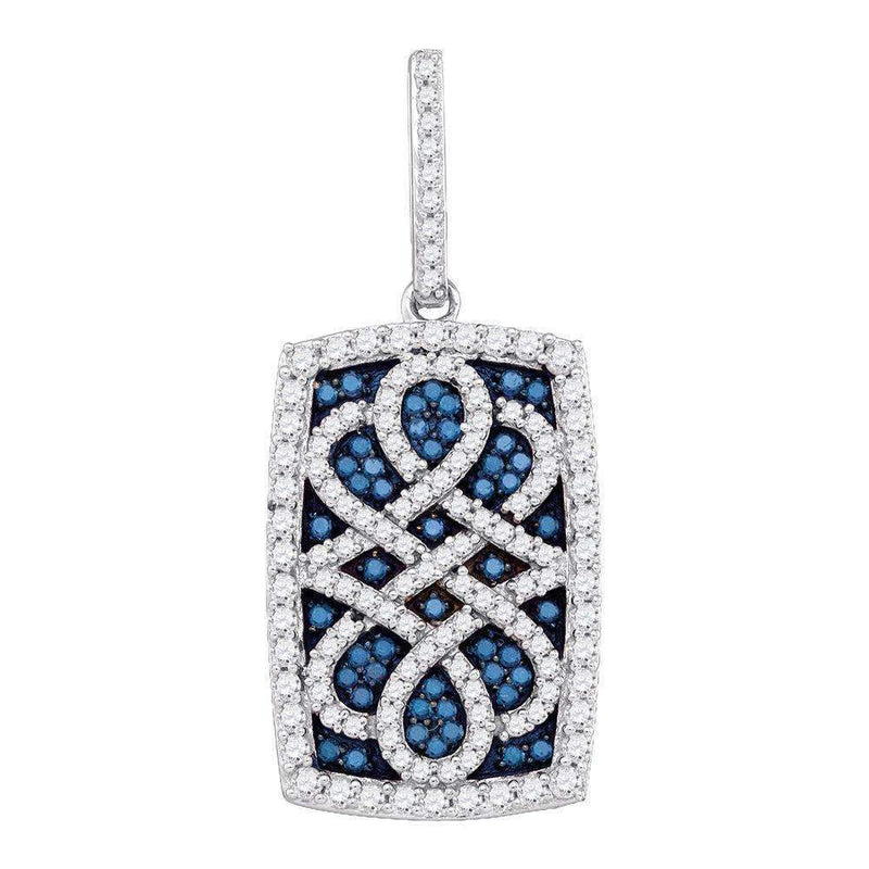 10kt White Gold Women's Round Blue Color Enhanced Diamond Rectangle Frame Cluster Pendant 7-8 Cttw - FREE Shipping (US/CAN)-Gold & Diamond Pendants & Necklaces-JadeMoghul Inc.