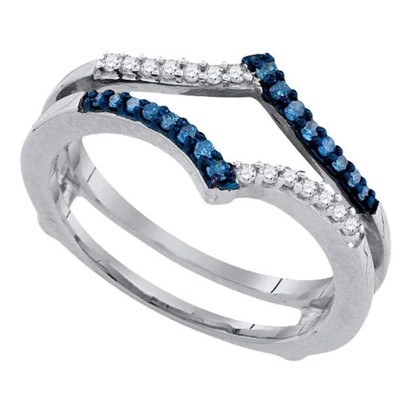 10kt White Gold Women's Round Blue Color Enhanced Diamond Ring Guard Wrap Enhancer Band 1/5 Cttw - FREE Shipping (US/CAN)-Gold & Diamond Wedding Jewelry-5-JadeMoghul Inc.