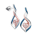 10kt White Gold Women's Round Blue Color Enhanced Diamond Rose-tone Heart Earrings 1-6 Cttw - FREE Shipping (USA/CAN)-Gold & Diamond Earrings-JadeMoghul Inc.
