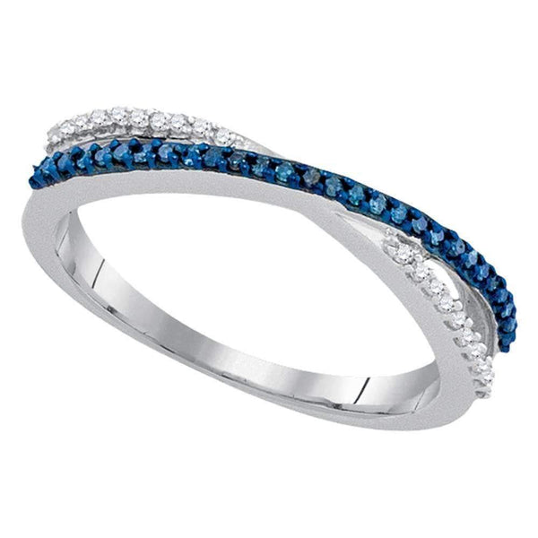 10kt White Gold Women's Round Blue Color Enhanced Diamond Slender Crossover Band 1-6 Cttw - FREE Shipping (US/CAN)-Gold & Diamond Bands-JadeMoghul Inc.