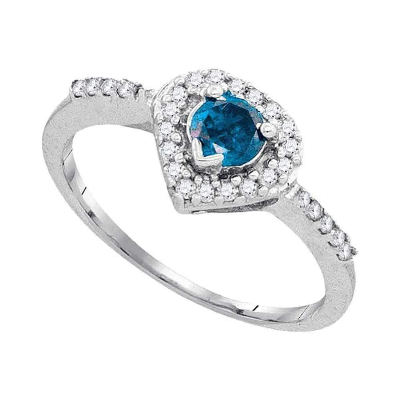 10kt White Gold Women's Round Blue Color Enhanced Diamond Solitaire Heart Frame Ring 1/2 Cttw - FREE Shipping (US/CAN)-Gold & Diamond Heart Rings-6-JadeMoghul Inc.