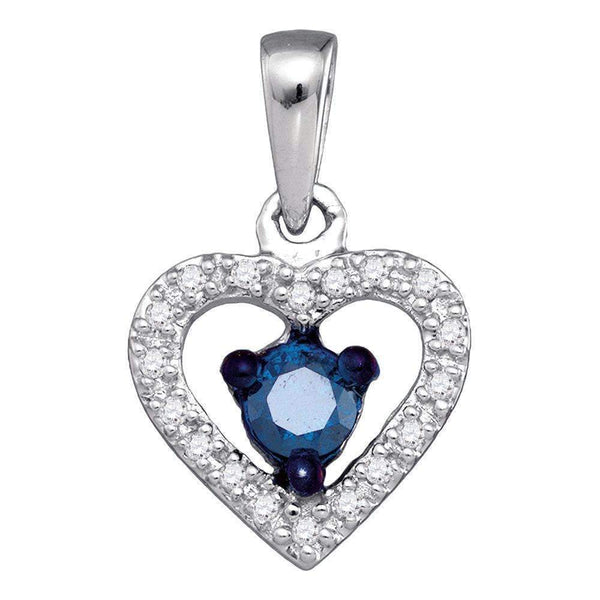 10kt White Gold Women's Round Blue Color Enhanced Diamond Solitaire Heart Pendant 1-4 Cttw - FREE Shipping (US/CAN)-Gold & Diamond Pendants & Necklaces-JadeMoghul Inc.