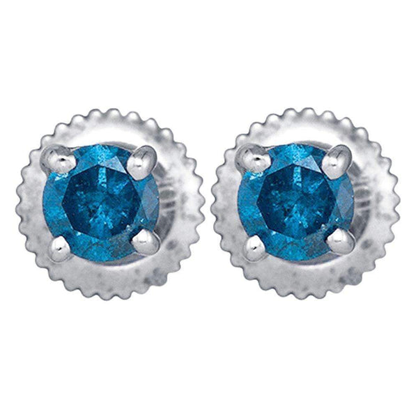 10kt White Gold Women's Round Blue Color Enhanced Diamond Solitaire Stud Earrings 1-4 Cttw - FREE Shipping (US/CAN)-Gold & Diamond Earrings-JadeMoghul Inc.