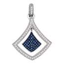 10kt White Gold Women's Round Blue Color Enhanced Diamond Spade Cluster Pendant 1-4 Cttw - FREE Shipping (US/CAN)-Gold & Diamond Pendants & Necklaces-JadeMoghul Inc.