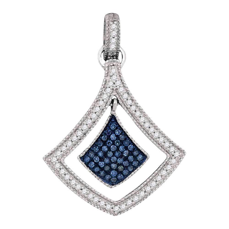 10kt White Gold Women's Round Blue Color Enhanced Diamond Spade Cluster Pendant 1-4 Cttw - FREE Shipping (US/CAN)-Gold & Diamond Pendants & Necklaces-JadeMoghul Inc.