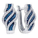 10kt White Gold Women's Round Blue Color Enhanced Diamond Spiral Stripe Hoop Earrings 1-3 Cttw - FREE Shipping (USA/CAN)-Gold & Diamond Earrings-JadeMoghul Inc.