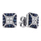 10kt White Gold Women's Round Blue Color Enhanced Diamond Square Cluster Earrings 1-2 Cttw - FREE Shipping (US/CAN)-Gold & Diamond Earrings-JadeMoghul Inc.
