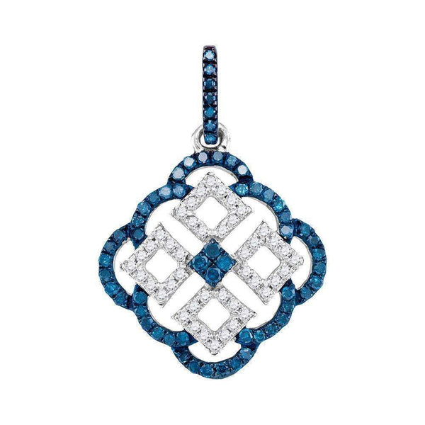 10kt White Gold Women's Round Blue Color Enhanced Diamond Square Cluster Pendant 1-2 Cttw - FREE Shipping (US/CAN)-Gold & Diamond Pendants & Necklaces-JadeMoghul Inc.