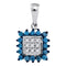10kt White Gold Women's Round Blue Color Enhanced Diamond Square Cluster Pendant 1-3 Cttw - FREE Shipping (US/CAN)-Gold & Diamond Pendants & Necklaces-JadeMoghul Inc.