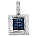 10kt White Gold Women's Round Blue Color Enhanced Diamond Square Cluster Pendant 1-5 Cttw - FREE Shipping (US/CAN)-Gold & Diamond Pendants & Necklaces-JadeMoghul Inc.