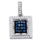 10kt White Gold Women's Round Blue Color Enhanced Diamond Square Cluster Pendant 1-5 Cttw - FREE Shipping (US/CAN)-Gold & Diamond Pendants & Necklaces-JadeMoghul Inc.