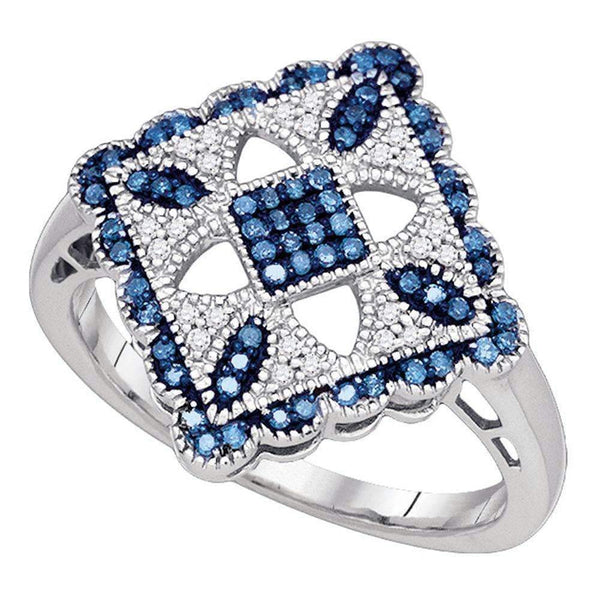 10kt White Gold Women's Round Blue Color Enhanced Diamond Square Cluster Ring 1/4 Cttw - FREE Shipping (US/CAN)-Gold & Diamond Cluster Rings-5-JadeMoghul Inc.