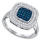 10kt White Gold Women's Round Blue Color Enhanced Diamond Square Frame Cluster Ring 1/2 Cttw - FREE Shipping (US/CAN)-Gold & Diamond Cluster Rings-5-JadeMoghul Inc.