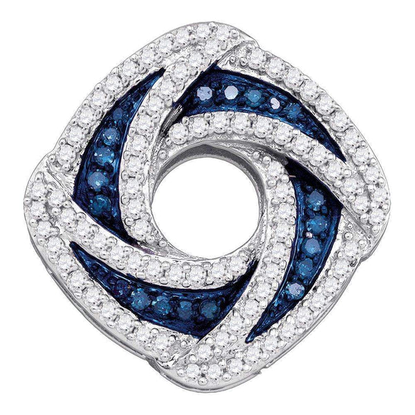 10kt White Gold Women's Round Blue Color Enhanced Diamond Square Pendant 1-2 Cttw - FREE Shipping (US/CAN)-Gold & Diamond Pendants & Necklaces-JadeMoghul Inc.
